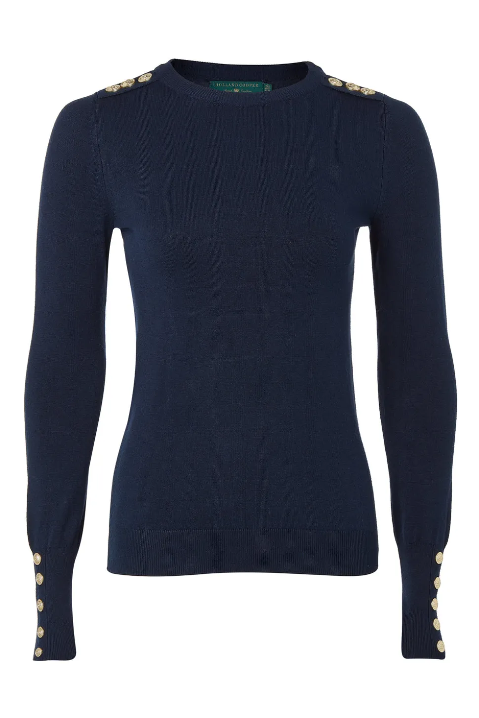 Buttoned Knit Crew Neck
