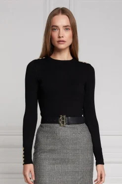 Buttoned Knit Crew Neck