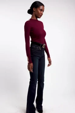 Buttoned Knit Crew Neck
