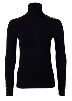 Buttoned Knit Roll Neck