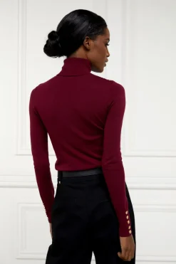 Buttoned Knit Roll Neck