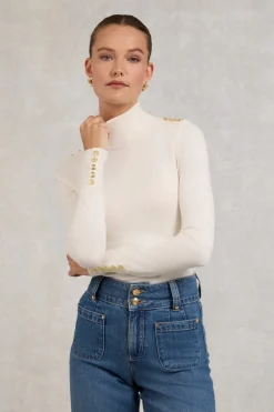 Buttoned Knit Roll Neck