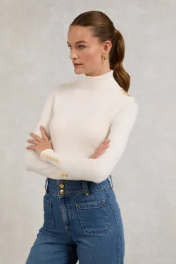 Buttoned Knit Roll Neck