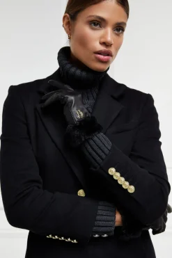 Cashmere Lined Faux Trim Leather Gloves