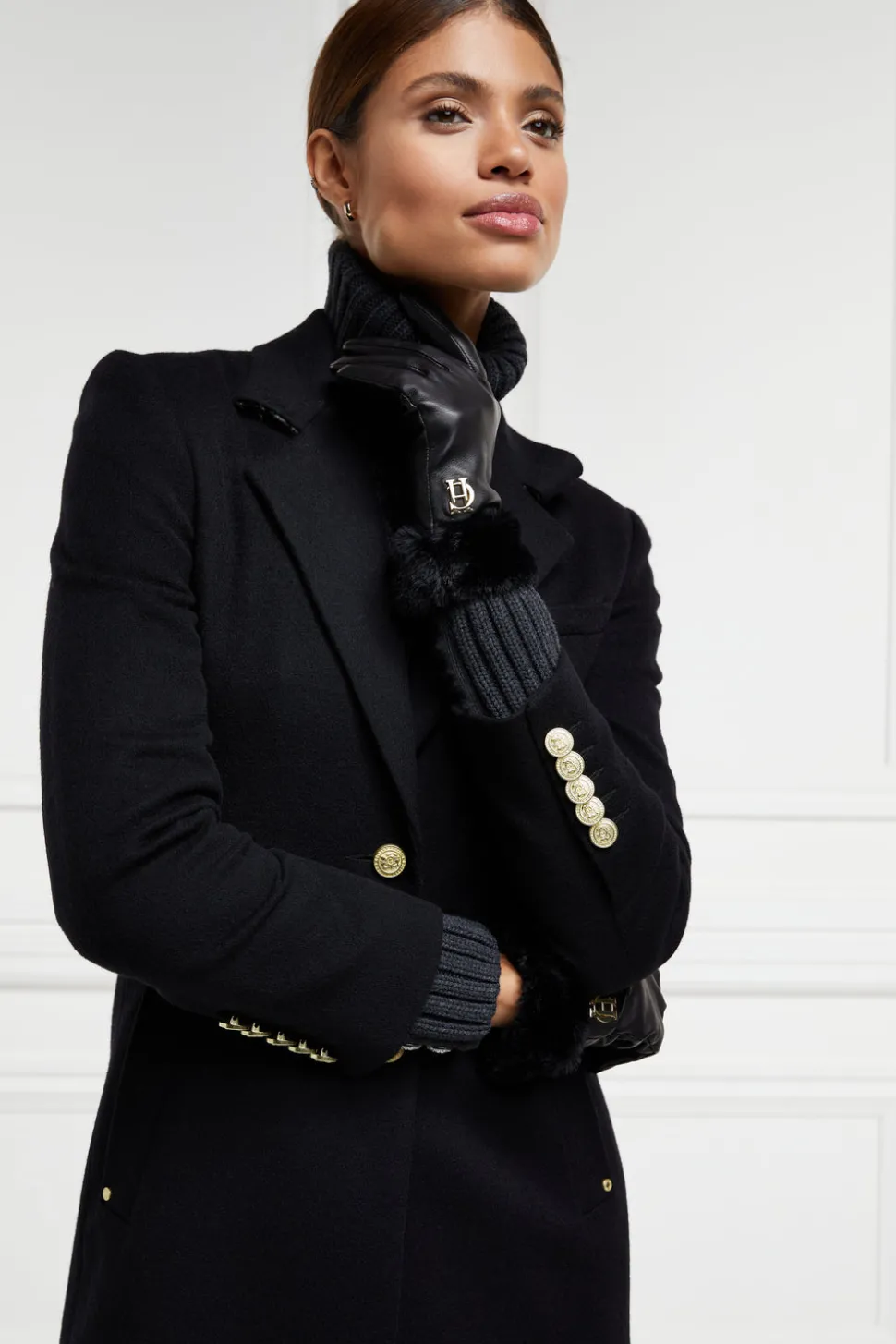 Cashmere Lined Faux Trim Leather Gloves