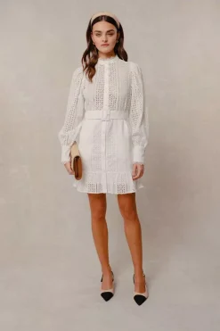 Collarless Broderie Mini Dress
