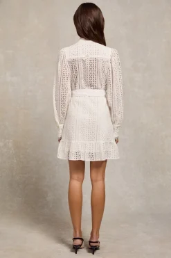 Collarless Broderie Mini Dress