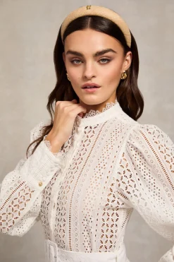 Collarless Broderie Mini Dress