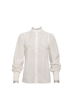 Collarless Broderie Shirt