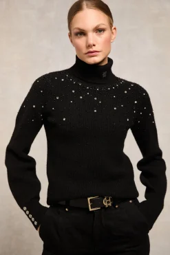 Kelsie Rib Embellished Roll Neck