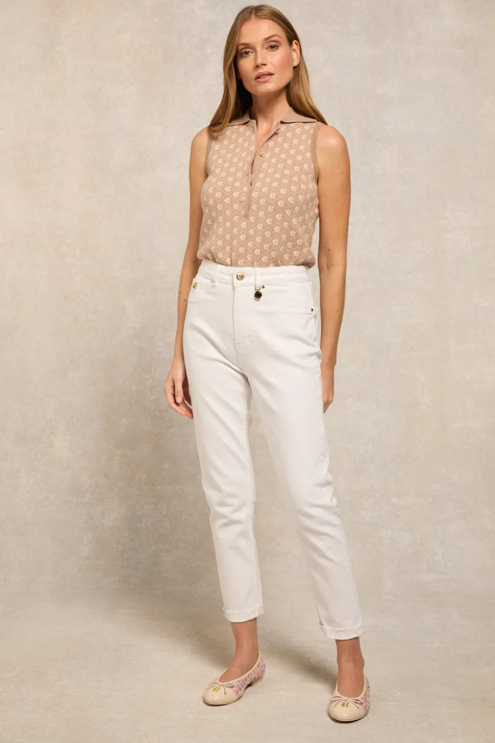 Sleeveless Knitted Monogram Polo