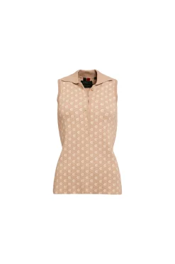 Sleeveless Knitted Monogram Polo